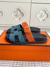 HM 26S CHYPRE SANDAL IN SLATE BLUE AND ORANGE SUEDE