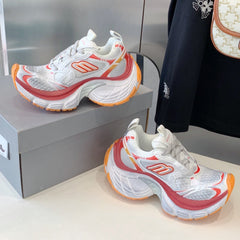 DAD SHOES IN RED ORANGE AND DUST WHITE MESH AND CALFSKIN