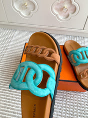 HM 26S EXTRA SANDAL IN AQUA BLUE MIX CARAMEL BROWN CALFSKIN AND SUEDE