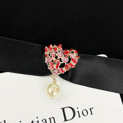 CD 26S HEART CRYSTAL PEARL DROP RIBBON CHOKER NECKLACE IN GOLD METAL