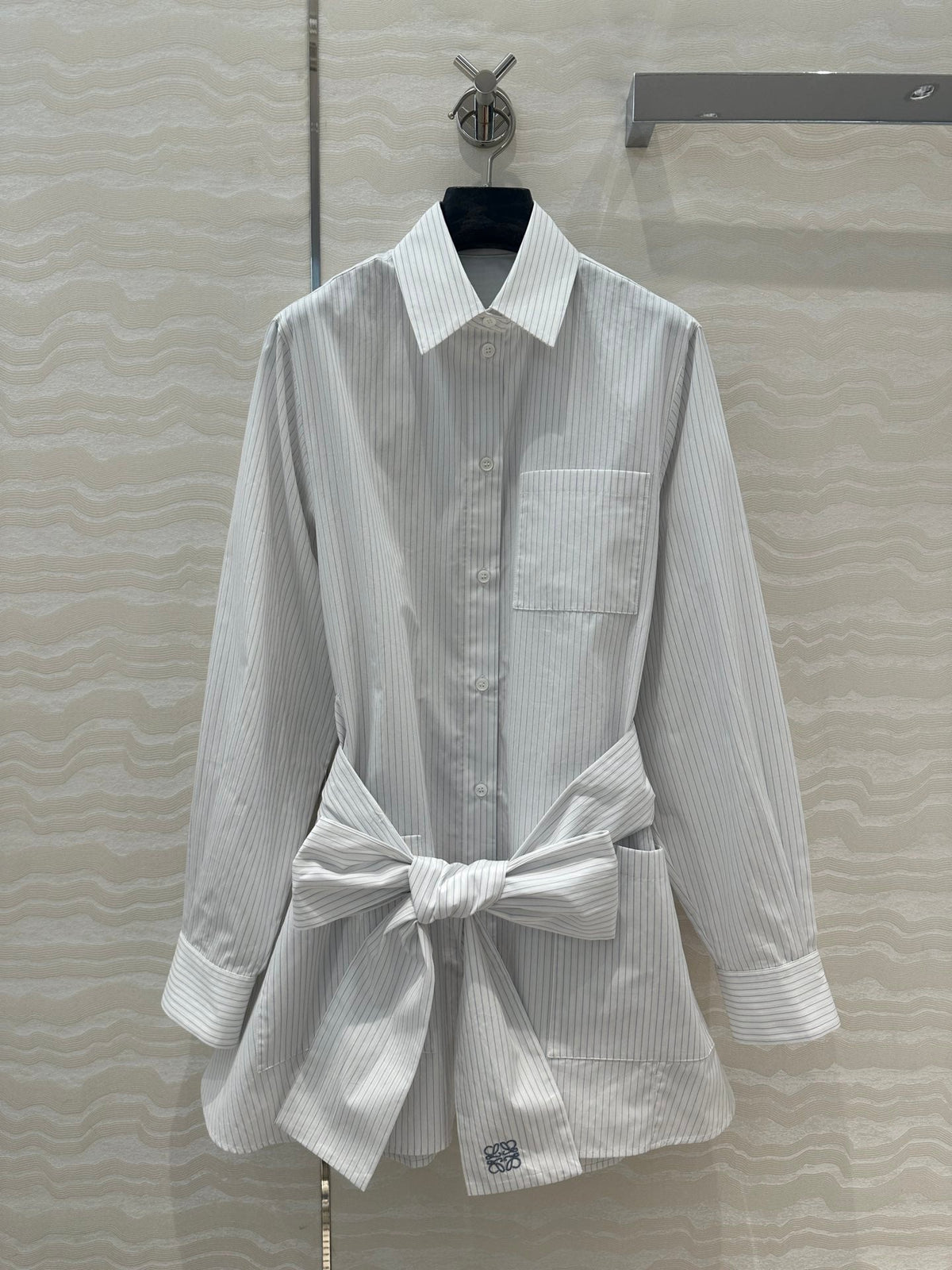 Loewe Pinstriped Shirt Dress White Cotton