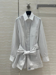 Loewe Pinstriped Shirt Dress White Cotton