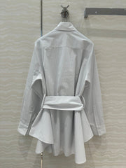 Loewe Pinstriped Shirt Dress White Cotton