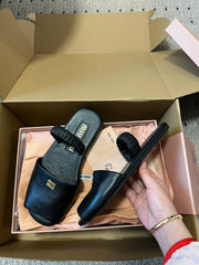 RUCHES SANDALS IN BLACK LAMBSKIN