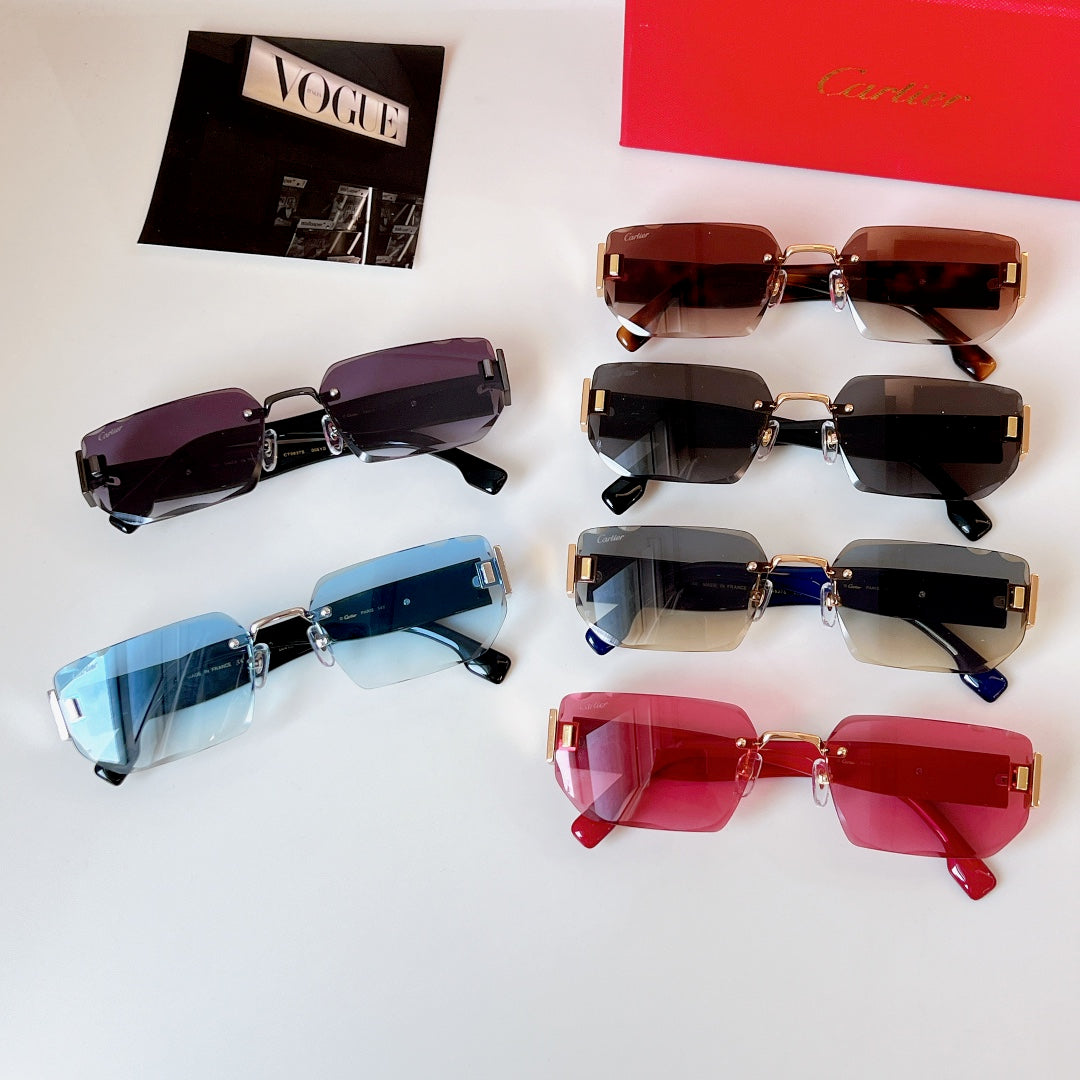 PANTHÈRE RIMLESS RECTANGULAR FRAME SUNGLASSES CT0637S IN METAL