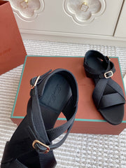 SANDALS IN BLACK SATIN