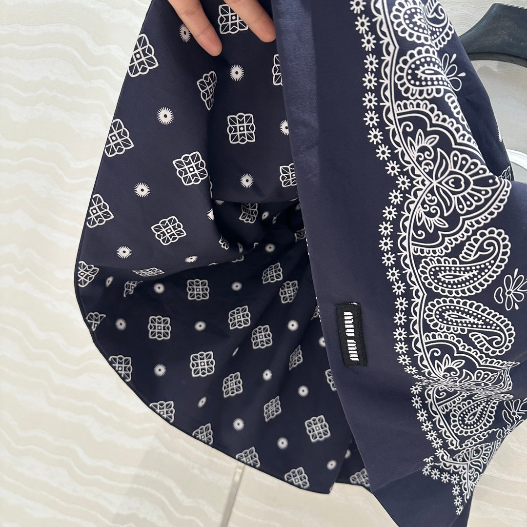 MIUMIU MIDNIGHT BLUE PLEATED MIDI SKIRT