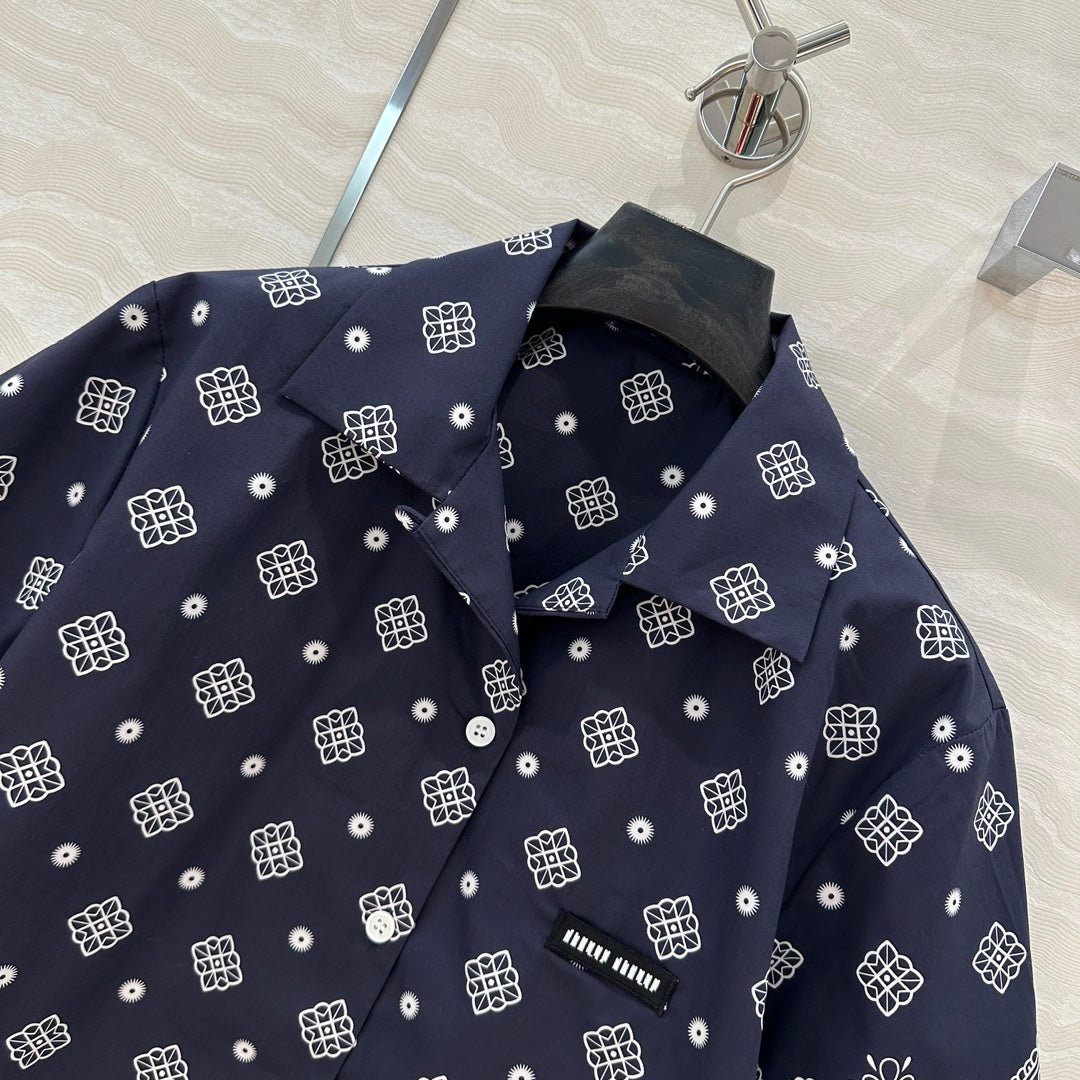 MIUMIU MIDNIGHT BLUE SHORT-SLEEVE SHIRT 261480