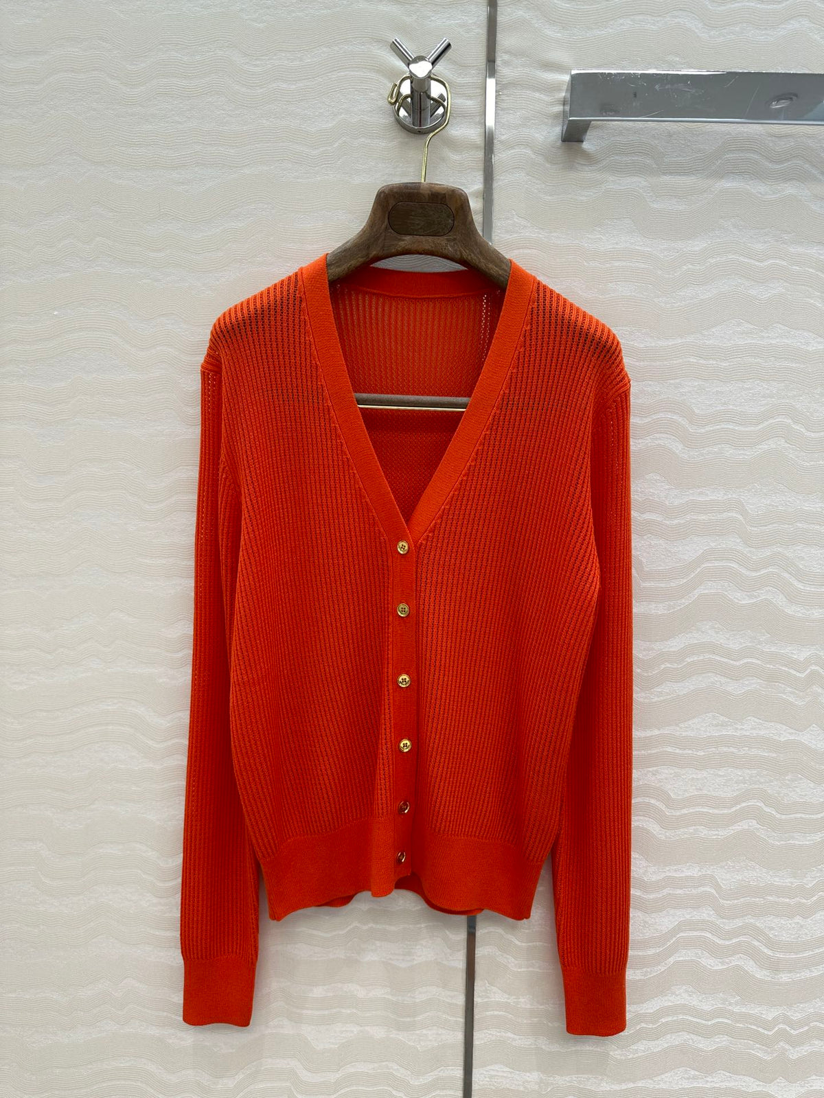 LP RED ORANGE V-NECK KNIT CARDIGAN