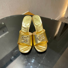 GG HIGH HEELS 70 IN SHINY GOLD LAMBSKIN GOLD HARDWARE WITH CRYSTALS