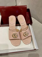 GG HIGH HEELS 70 IN PASTEL PINK LAMBSKIN GOLD HARDWARE WITH CRYSTALS