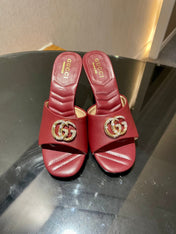 GG HIGH HEELS 70 IN RED LAMBSKIN GOLD HARDWARE WITH CRYSTALS