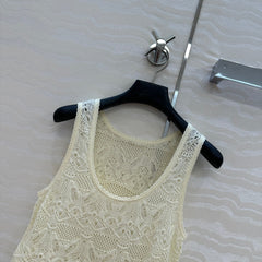 DIOR CREAM EMBOSSED LACE TANK
