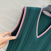 GUCCI V-NECK SLEEVELESS KNIT TOP IN DEEP SEA GREEN