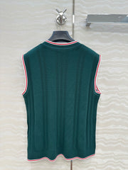 GUCCI V-NECK SLEEVELESS KNIT TOP IN DEEP SEA GREEN