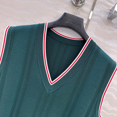 GUCCI V-NECK SLEEVELESS KNIT TOP IN DEEP SEA GREEN