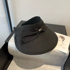 MM OPEN-TOP STRAW HAT IN BLACK WITH LARGE BOW