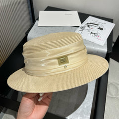 MM STRAW HAT IN LIGHT BEIGE WITH RHINESTONE EMBELLISHED