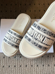 CD DWAY SLIDES WHITE RUBBER TOILE DE JOUY EMBROIDERY