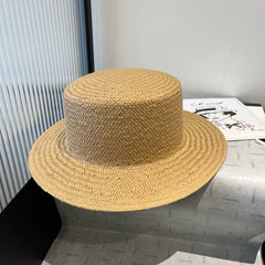 FLAT STRAW HAT BROWN FLOWER ATTACHMENT 673930