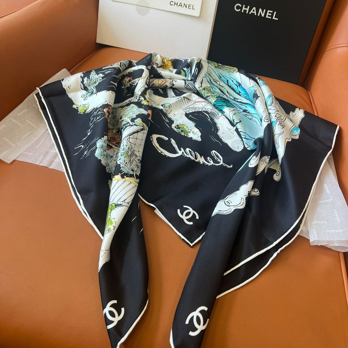 CHANEL 25S SCARF 90 IN SILK 715642