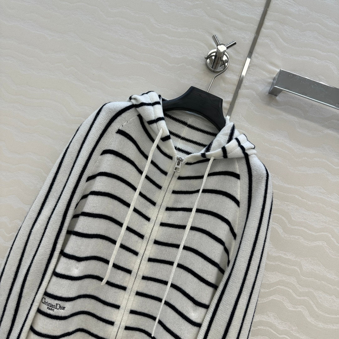 DIOR HOODED STRIPED KNIT CARDIGAN 276284
