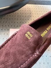 MIUMIU 26S LOAFERS IN AUBURN BROWN SUEDE
