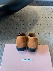 MIUMIU 26S LOAFERS IN CARAMEL BROWN SUEDE