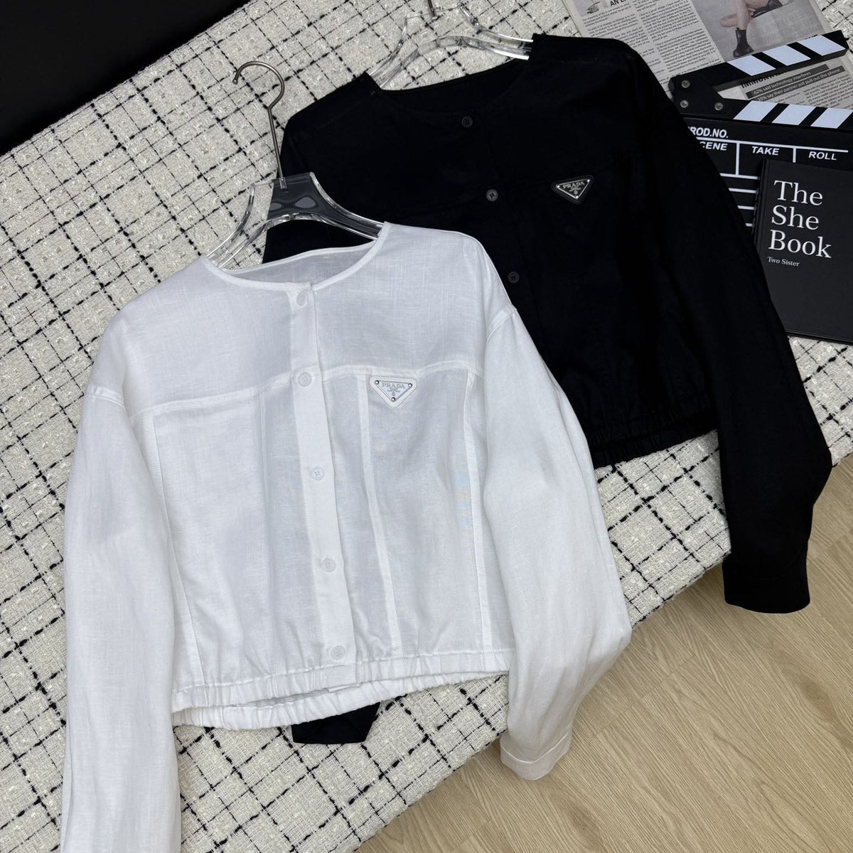 PRADA 25S LIGHTWEIGHT ROUND-NECK LINEN JACKET 368