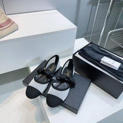 CHANEL FLAT MARY JANE SHOES 25S IN WHITE MIX BLACK MESH FABRIC EMBOSSED LOGO WITH BOW
