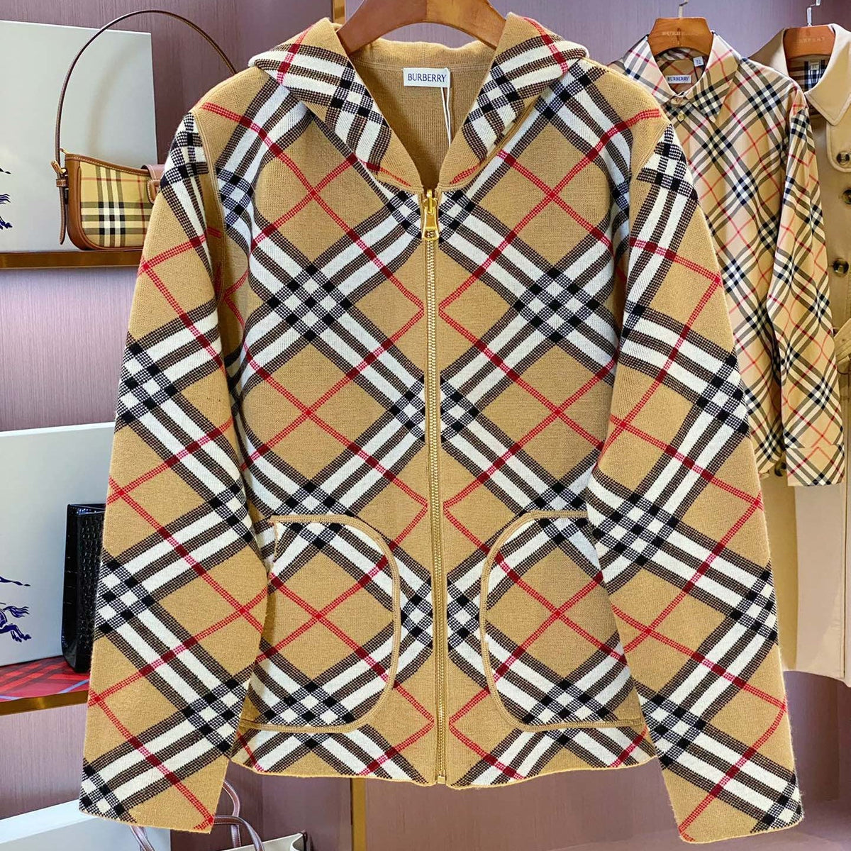 BURBERRY 25S REVERSIBLE PLAID KNIT HOODIE 0003