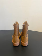 CELINE 26S LACE-UP ANKLE BOOTS IN BROWN SUEDE AND CANVAS