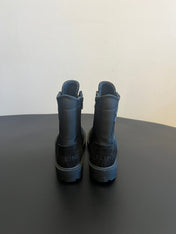CELINE 26S LACE-UP ANKLE BOOTS IN BLACK SUEDE AND FABRIC