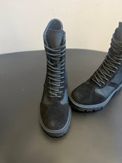 CELINE 26S LACE-UP ANKLE BOOTS IN BLACK SUEDE AND FABRIC