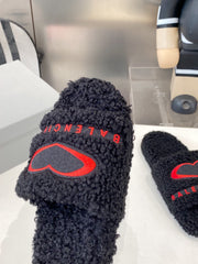 BALENCIAGA 25S FLAT SLIPPERS IN BLACK MIX RED WOOL