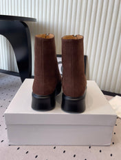 THE ROW ZIPPED ANKLE BOOT IN CHOCOLATE BROWN SUEDE