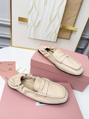 MIUMIU 26S RUCHES LOAFERS IN BEIGE LAMBSKIN