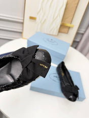 PRADA 26S BALLERINA FLATS IN BLACK CALFSKIN WITH BOW