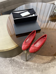 BALLET FLATS RED QUILTED LAMBSKIN