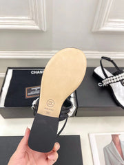 SLINGBACKS WHITE/Black LAMBS With PEARL