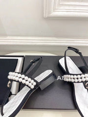 SLINGBACKS WHITE/Black LAMBS With PEARL