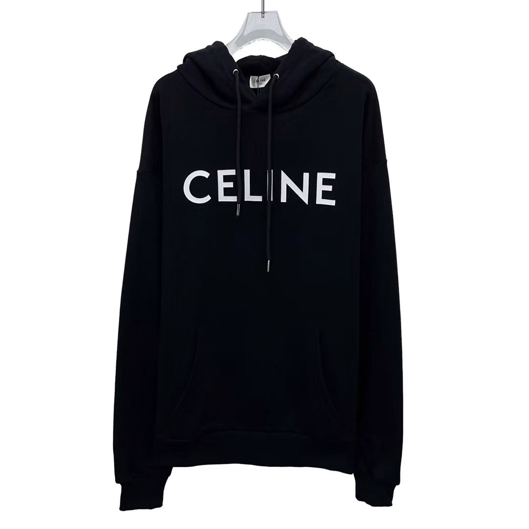 Celin Loose Hoodie Black Fleece White Logo