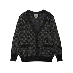 GG Cardigan V-Neck Monogram Black Jacquard