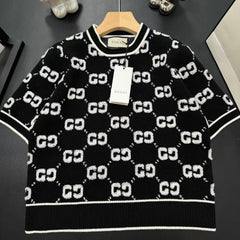GG Short Sleeve Sweater BLack Jacquard