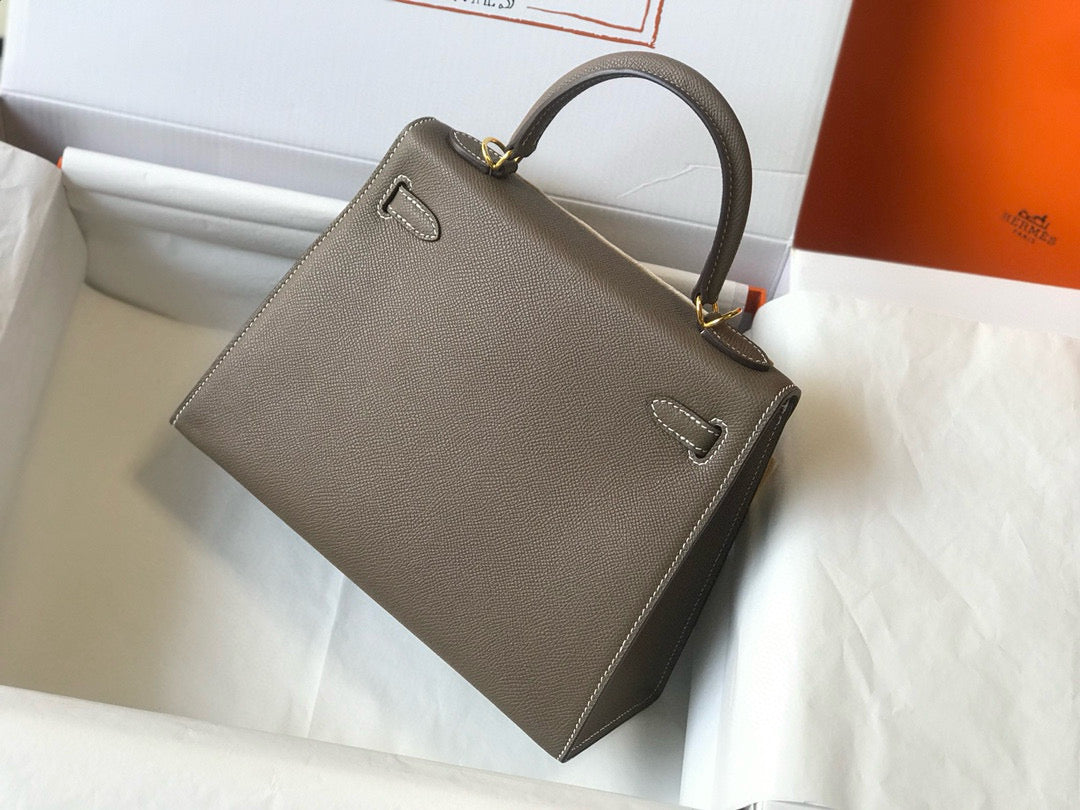 HM KELLY 25 ETOUPE EPSOM LEATHER GOLD HARDWARE