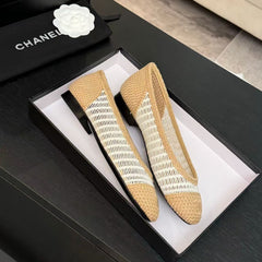 cc 2025 ballet flat beige white raffia