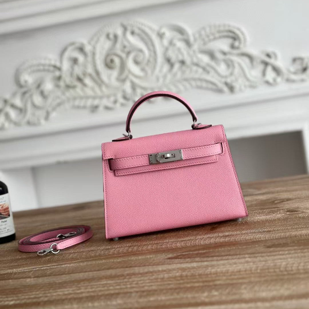 HM KELLY MINI 19 LIGHT PINK CALFSKIN SILVER HARDWARE