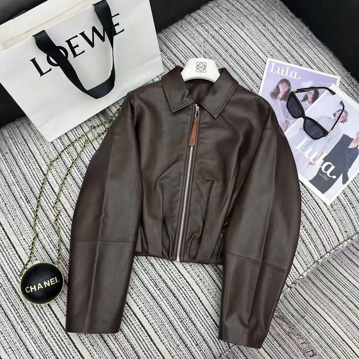 LOEWE Draped Jacket Brown Nappa Lambskin