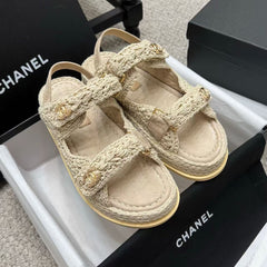 CC FOOTWEAR – BEIGE BRAIDED RAFFIA SANDALS