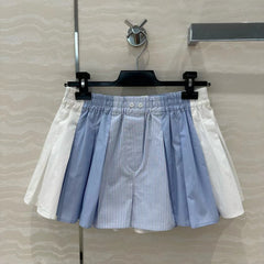 AW Pleated Mini Shorts in Blue Cotton